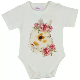 Rövid ujjú baba body nyuszis mintával natúr