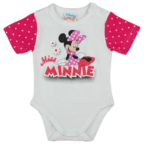 Rövid ujjú baba body csillámos Minnie egér mintával fehér