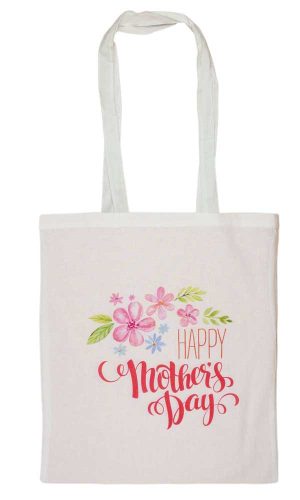 Anyák napi vászontáska virágos mintával, Happy mother's day felirattal