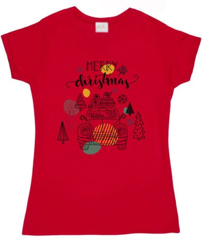 Rövid ujjú női póló karácsonyi mintával