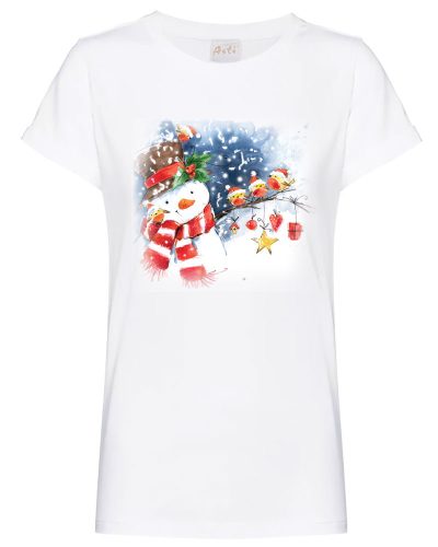 Rövid ujjú női póló karácsonyi mintával