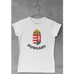  Rövid ujjú női póló magyar címerrel és Hungary felirattal