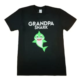   Rövid ujjú férfi póló cápás mintával "Grandpa shark" felirattal