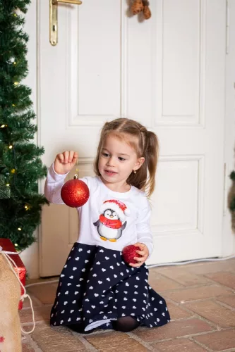 Hosszú ujjú lányka ruha, pingvines mintával