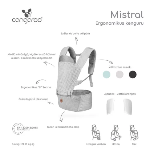 Cangaroo Mistral 3 pozíciós hordozó - Világosszürke