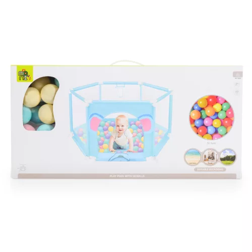 Moni Toys Labdamedence 50db színes labdával 146x65,5cm - Kék - Elefánt