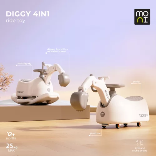 Moni Diggy 4in1 multifunkciós ráülős kötrógép, bébitaxi , bili, hinta - Fehér-Szürke