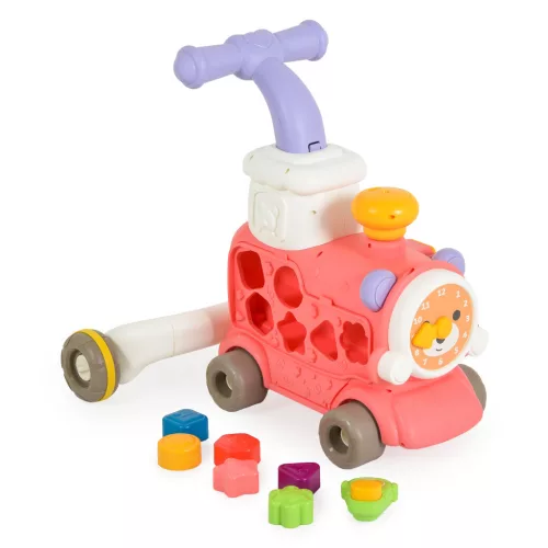 Moni Toys 3in1 Happy Train járássegítő és készségfejlesztő játék - Rózsaszín