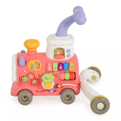 Moni Toys 3in1 Happy Train járássegítő és készségfejlesztő játék - Rózsaszín