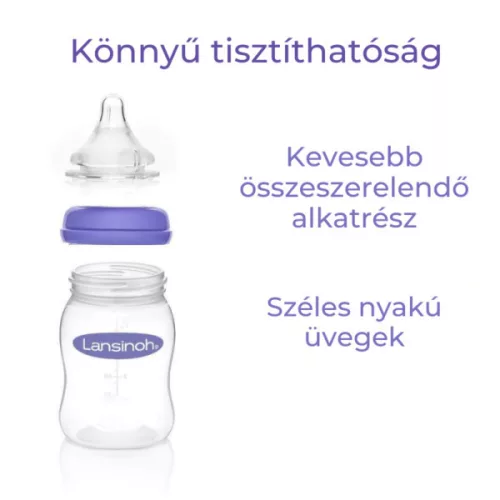 Lansinoh Cumisüveg lassú folyású etetőcumival + fedéllel 160 ml