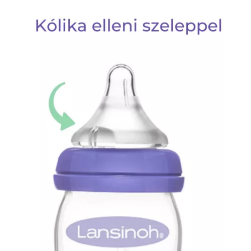 Lansinoh Cumisüveg lassú folyású etetőcumival + fedéllel 160 ml