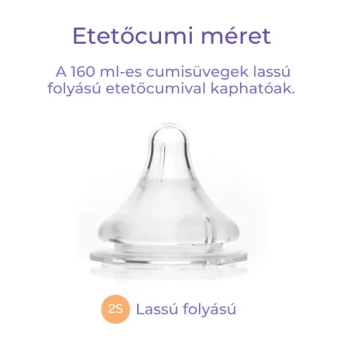 Lansinoh Cumisüveg lassú folyású etetőcumival + fedéllel 160 ml