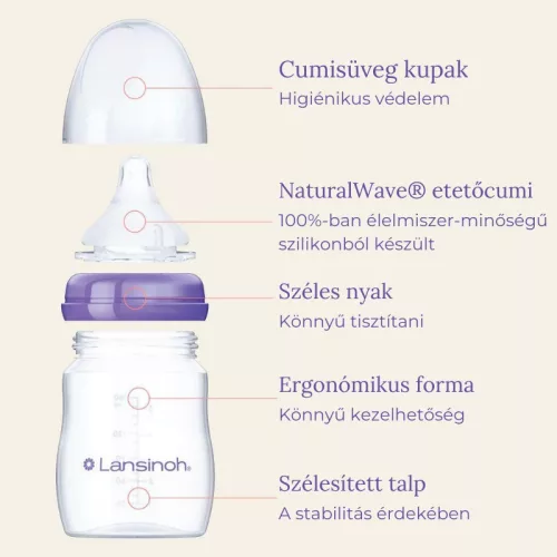 Lansinoh 2 db cumisüveg lassú folyású etetőcumival + 2 db fedéllel