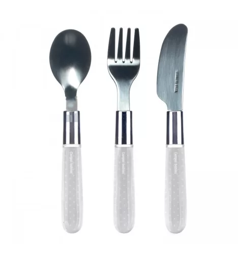 Canpol Babies Fém evőeszköz kanál, villa, kés (18h+) - Fehér