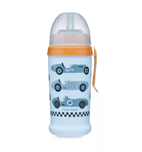 Canpol Babies Sport itatópohár cseppmentes szívószállal  350 ml (12h+) - Autók - Kék-sárga