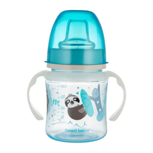 Canpol Babies Cseppmentes Szilikon tanulópohár világító fogantyúval 120ml (6h+) Exotic Animals - Kék