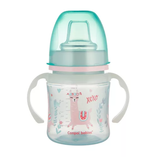 Canpol Babies Cseppmentes Szilikon tanulópohár világító fogantyúval 120ml (6h+) Exotic Animals - Zöld