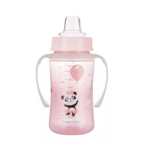 Canpol Babies Cseppmentes Szilikon tanulópohár világító fogantyúval 240ml (6h+) Exotic Animals - Rózsaszín