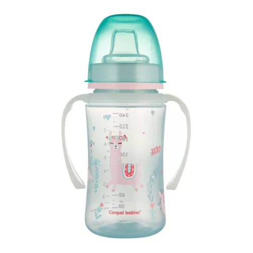 Canpol Babies Cseppmentes Szilikon tanulópohár világító fogantyúval 240ml (6h+) Exotic Animals - Zöld
