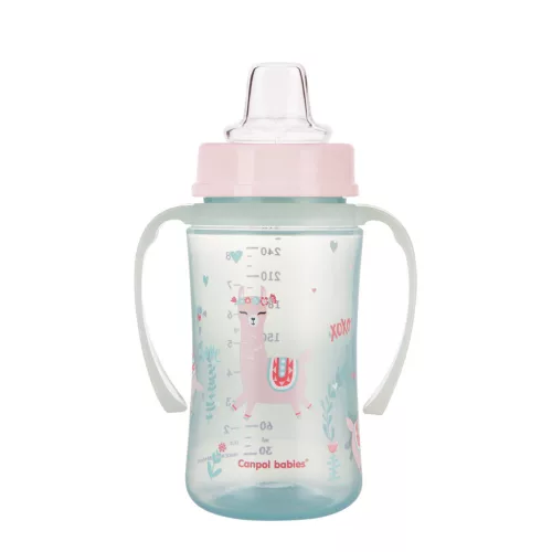 Canpol Babies Cseppmentes Szilikon tanulópohár világító fogantyúval 240ml (6h+) Exotic Animals - Zöld