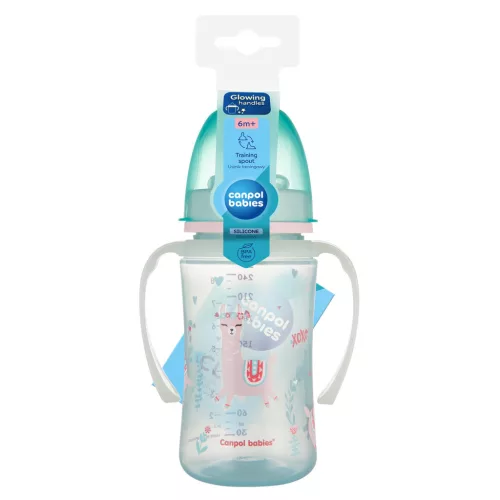 Canpol Babies Cseppmentes Szilikon tanulópohár világító fogantyúval 240ml (6h+) Exotic Animals - Zöld