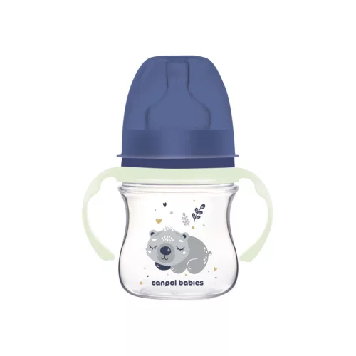 Canpol Babies EasyStart anti-kólikás cumisüveg világító fogantyúval 120ml (0h+) - Sleepy Koala - Kék