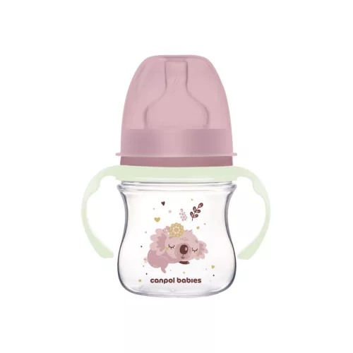 Canpol Babies EasyStart anti-kólikás cumisüveg világító fogantyúval 120ml (0h+) - Sleepy Koala - Rózsaszín