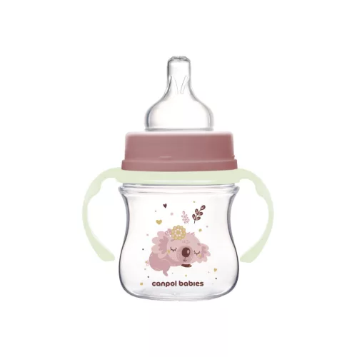 Canpol Babies EasyStart anti-kólikás cumisüveg világító fogantyúval 120ml (0h+) - Sleepy Koala - Rózsaszín