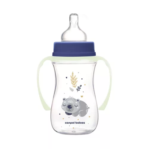 Canpol Babies EasyStart anti-kólikás cumisüveg világító fogantyúval 240ml (3h+) - Sleepy Koala - Kék