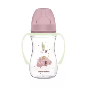   Canpol Babies EasyStart anti-kólikás cumisüveg világító fogantyúval 240ml (3h+) - Sleepy Koala - Rózsaszín