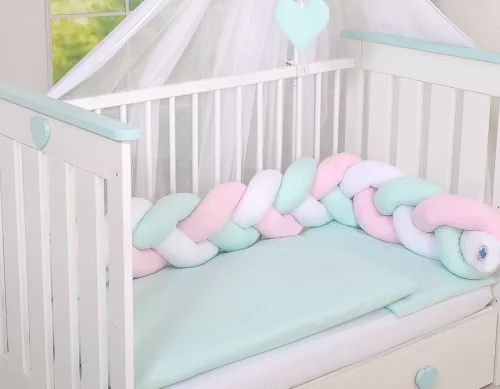 BabyLion Prémium Fonott rácsvédő - Menta-Fehér-Rózsaszín
