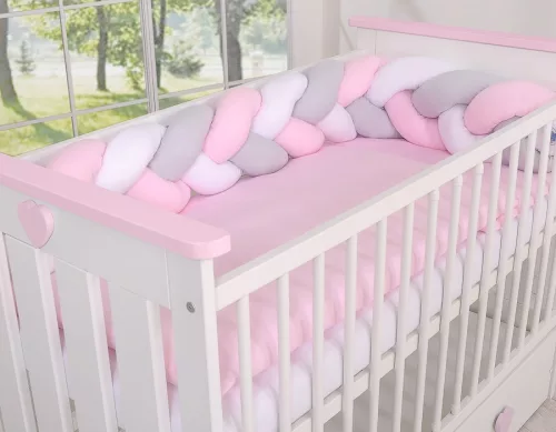 BabyLion Prémium Fonott rácsvédő - Rózsaszín-Szürke-Fehér