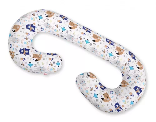 BabyLion Prémium XXL Ölelő párna - Fehér alapon sötétkék maci és barátai