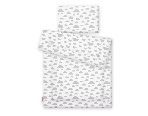 BabyLion Prémium 2 részes ágyneműszett (100x135) - Fehér alapon szürke felhők