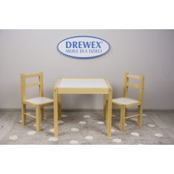 Drewex gyerek asztal + székek - White-Natural Pine