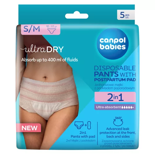 Canpol Babies 2in1 szülés utáni eldobható bugyi ultra nedvszívó szülés utáni betéttel - S/M méret (5 db)