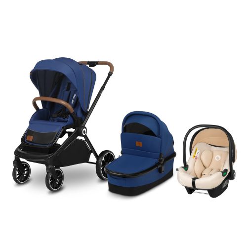 Lionelo Mika 3in1 multifunkciós babakocsi - Blue Navy + Astrid I-Size babahordozó - Beige Sand