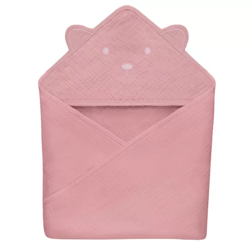 Lionelo Muslin pamut kapucnis törölköző - Pink Baby