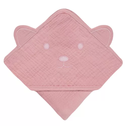 Lionelo Muslin pamut kapucnis törölköző - Pink Baby