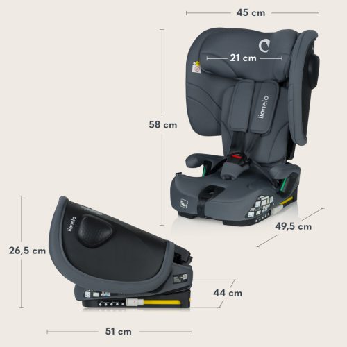 Lionelo Nelly I-Size ISOFIX összecsukható gyermekülés (76-150cm) - Grey Graphite
