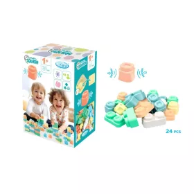   Mochtoys Play&Squish építőkocka dobozban 24 db-os puha építőjáték pasztell színekben
