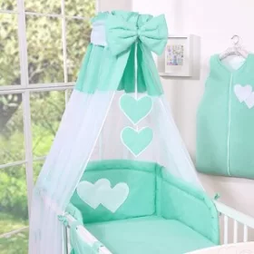   BabyLion Prémium baldachin függöny - Menta - szívecskével