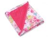 BabyLion Prémium univerzális takaró Minky - Rózsaszín virágok és kolibrik