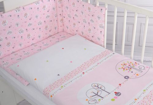 BabyLion Prémium 3 részes ágyneműhuzat szett - Kedves madarak - Rózsaszín