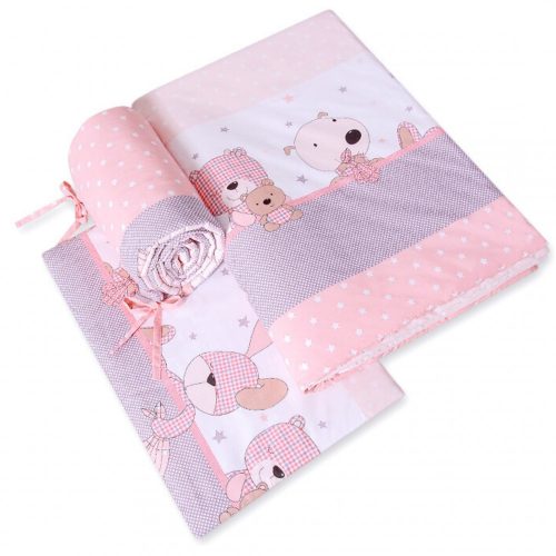 BabyLion Prémium 5 részes ágyneműhuzat szett - Barack színű - Macis mintával