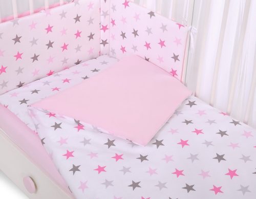 BabyLion Prémium 5 részes ágyneműhuzat szett - Rózsaszín csillagok