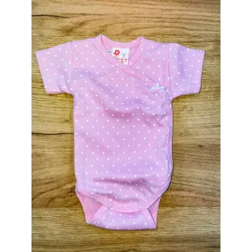   LP Rövid ujjú átlapolós filmnyomott pamut body (68) - Rózsaszín alapon fehér pöttyök