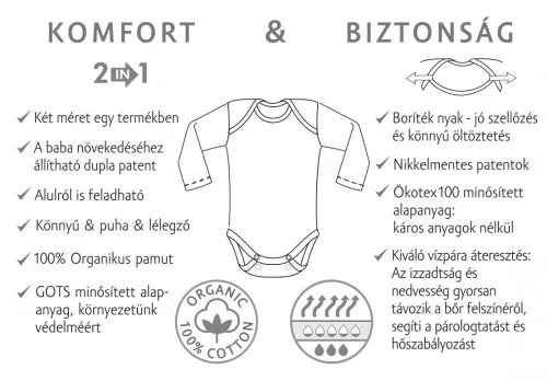 Kenguru Hosszú ujjú dupla patentos pamut body (50-56) - Maci minták