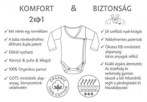 Kenguru Hosszú ujjú átlapolós, dupla patentos pamut body - Maci minták (50-56)