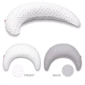   Scamp Félhold szoptatós párna pamutvászon huzattal - Fehér-Szürke alapon szivecskék